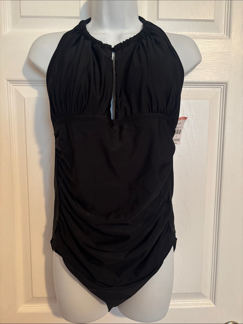 Tropical Escape Black Halter Ruched One-Piece Swimsuit